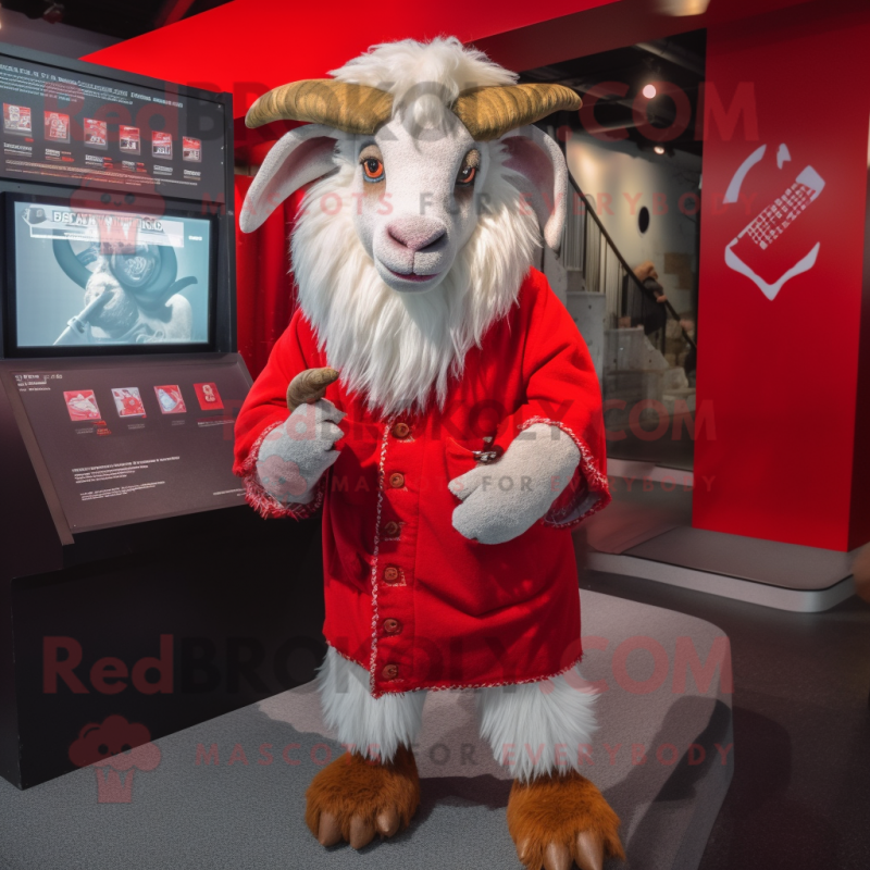 Red Angora goat mascot costume character dressed with Sweatshirt and Tie pins Red Angora goat mascot costume character dressed with Sweatshirt and Tie pins