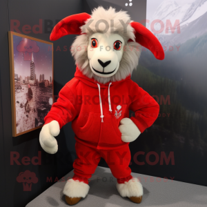 Red Angora goat mascot costume character dressed with Sweatshirt and Tie pins