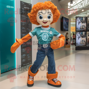 Rust Irish dancing shoes mascot costume character dressed with Skinny Jeans and Watches