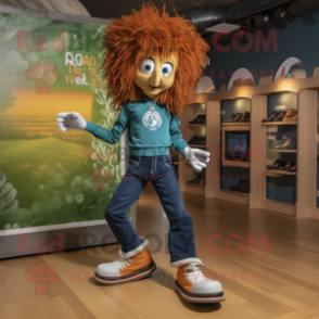 Rust Irish dancing shoes mascot costume character dressed with Skinny Jeans and Watches