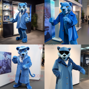 Blue Puma mascot costume character dressed with Coat and Cufflinks