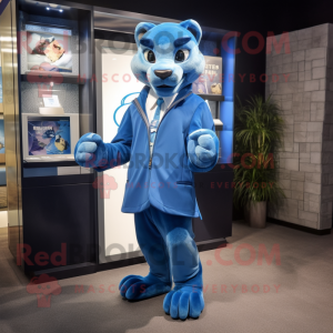 Blue Puma mascot costume character dressed with Coat and Cufflinks