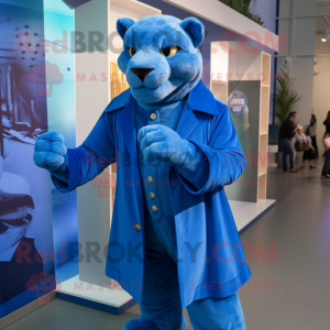 Blue Puma mascot costume character dressed with Coat and Cufflinks