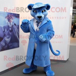 Blue Puma mascot costume character dressed with Coat and Cufflinks