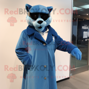 Blue Puma mascot costume character dressed with Coat and Cufflinks