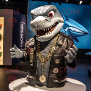 Silver Ceviche mascot costume character dressed with Moto Jacket and Necklaces