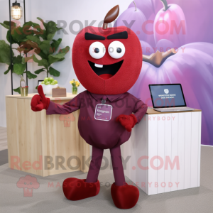 Maroon Apple mascot costume character dressed with Polo Shirt and Tie pins