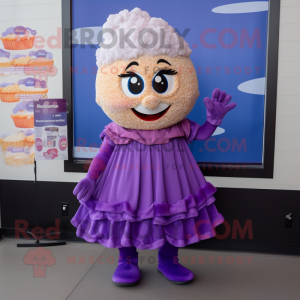 Purple Cupcake mascot costume character dressed with Dress and Earrings