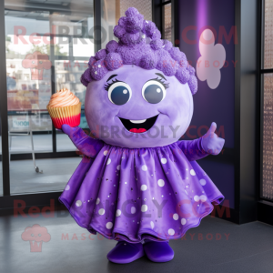 Purple Cupcake mascot costume character dressed with Dress and Earrings