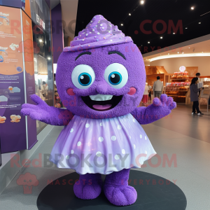 Purple Cupcake mascot costume character dressed with Dress and Earrings