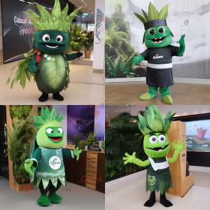 Forest Green Ceviche mascot costume character dressed with Sheath Dress and Headbands