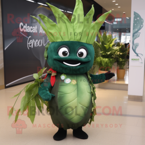 Forest Green Ceviche mascot costume character dressed with Sheath Dress and Headbands