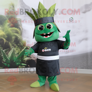 Forest Green Ceviche mascot costume character dressed with Sheath Dress and Headbands