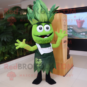 Forest Green Ceviche mascot costume character dressed with Sheath Dress and Headbands