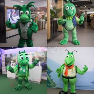Green Lobster mascot costume character dressed with Waistcoat and Bracelet watches