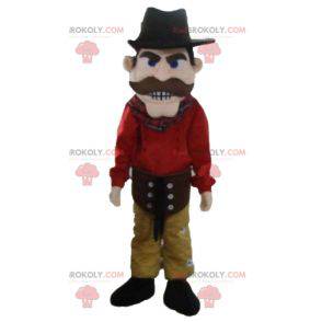 Cowboy-Maskottchen in Rot und Gelb mit Hut gekleidet -