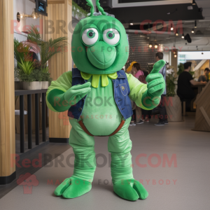 Green Lobster mascot costume character dressed with Waistcoat and Bracelet watches