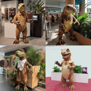 Brown Iguanodon mascot costume character dressed with Playsuit and Earrings