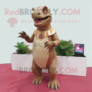 Brown Iguanodon mascot costume character dressed with Playsuit and Earrings