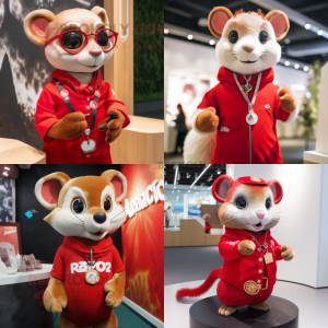 Red Dormouse mascot costume character dressed with T-Shirt and Necklaces