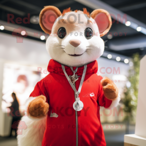 Red Dormouse mascot costume character dressed with T-Shirt and Necklaces