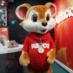 Red Dormouse mascot costume character dressed with T-Shirt and Necklaces