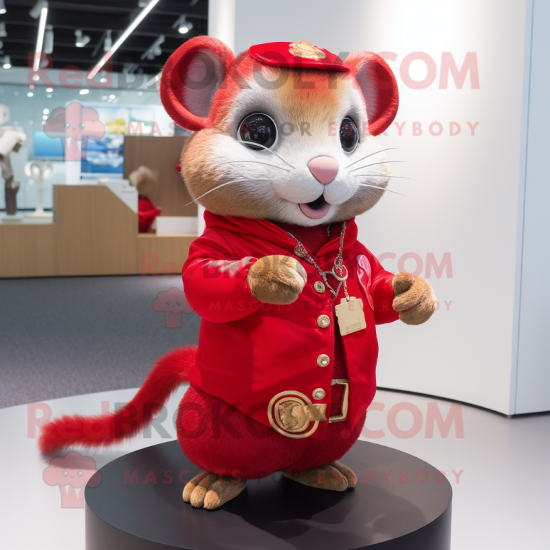 Red Dormouse mascot costume character dressed with T-Shirt and Necklaces