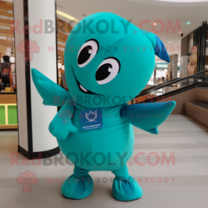 Teal Stingray mascot costume character dressed with Polo Shirt and Earrings