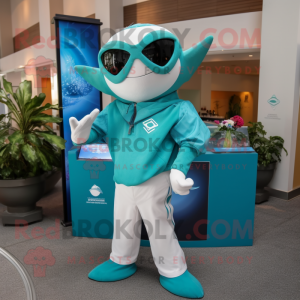 Teal Stingray maskot kostym...