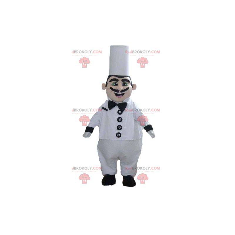Mascota del jefe de cocina con sombrero de chef y bigote -