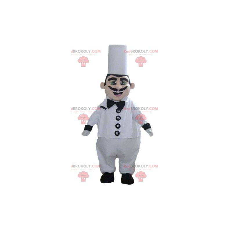 Mascotte de chef cuisinier avec une toque et une moustache -