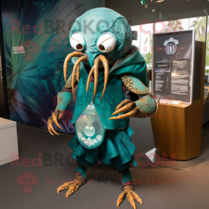 Teal hermit crab mascot costume character dressed with Graphic Tee and Cufflinks