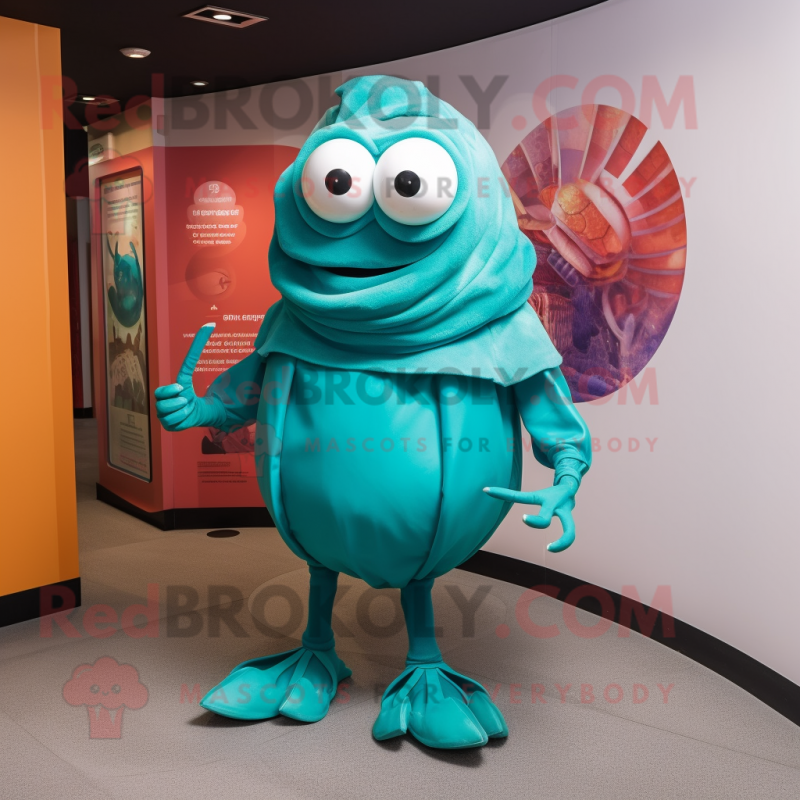 Teal hermit crab mascot costume character dressed with Graphic Tee and Cufflinks Teal hermit crab mascot costume character dressed with Graphic Tee and Cufflinks