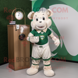 Cream Irish flag mascot costume character dressed with V-Neck Tee and Bracelet watches