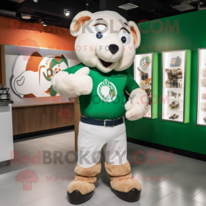 Cream Irish flag mascot costume character dressed with V-Neck Tee and Bracelet watches
