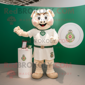 Cream Irish flag mascot costume character dressed with V-Neck Tee and Bracelet watches