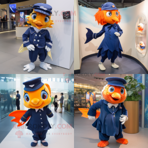 Navy Goldfish mascot costume character dressed with Culottes and Shoe clips