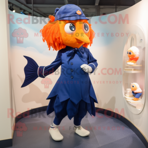 Navy Goldfish mascot costume character dressed with Culottes and Shoe clips