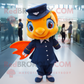 Navy Goldfish mascot costume character dressed with Culottes and Shoe clips