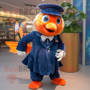 Navy Goldfish mascot costume character dressed with Culottes and Shoe clips