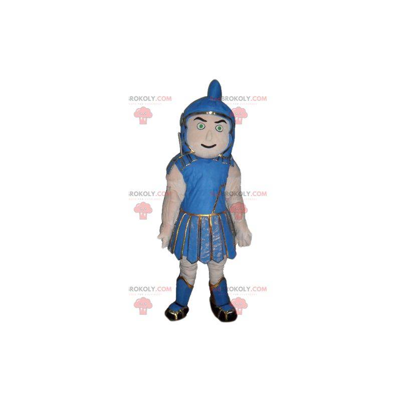Mascota de gladiador en ropa azul tradicional - Redbrokoly.com