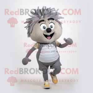 Gray Onion mascot costume character dressed with Running Shorts and Suspenders