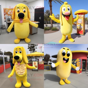 Lemon Yellow hot dog mascot costume character dressed with Sweater and Earrings