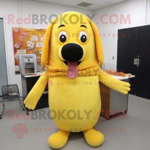 Lemon Yellow hot dog mascot costume character dressed with Sweater and Earrings