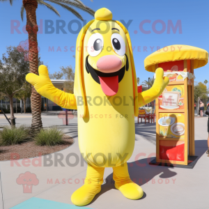 Lemon Yellow hot dog mascot costume character dressed with Sweater and Earrings