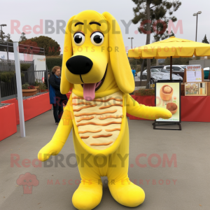 Lemon Yellow hot dog mascot costume character dressed with Sweater and Earrings