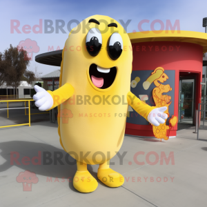 Lemon Yellow hot dog mascot costume character dressed with Sweater and Earrings