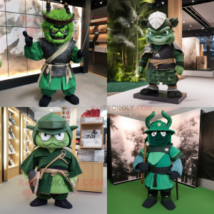 Forest Green Samurai mascot costume character dressed with Poplin Shirt and Clutch bags