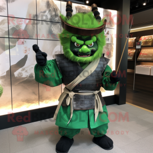 Forest Green Samurai mascot costume character dressed with Poplin Shirt and Clutch bags