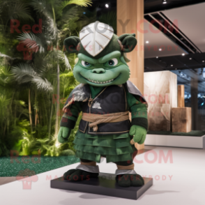 Forest Green Samurai mascot costume character dressed with Poplin Shirt and Clutch bags